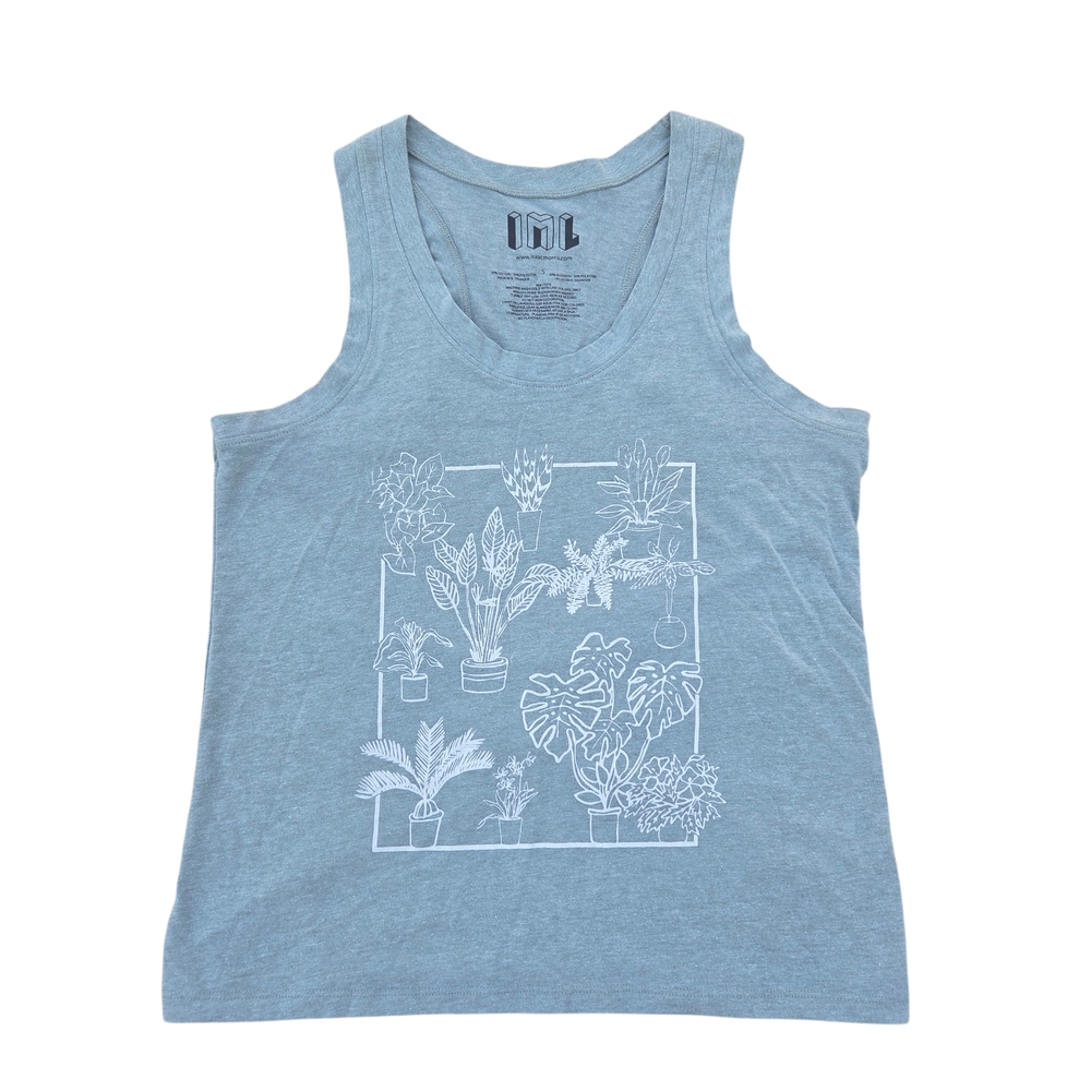 Isaac Morris Light Green Tank Top with Plant Design Small| Nature Boho